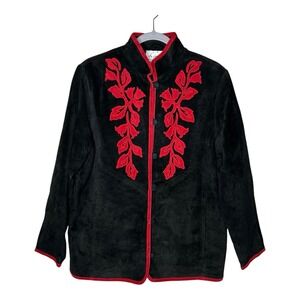 Linea Jacket Leather Womens Medium‎ Black Red Vintage Western Embroidered 90s
